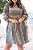 Plus Size 3/4 Sleeves Striped Print Empire Waist Dress