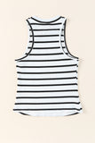 Striped Print Ribbed O-neck Sleeveless Top