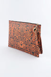 Vintage Floral Print PU Leather Wristlet Clutch