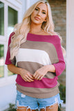 Contrast Stripe Knit Half Sleeve Sweater