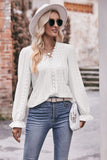 Lace Eyelet Flounce Sleeve V-Neck Blouse