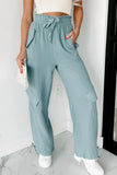 Frill Drawstring Waist Crinkle Cargo Pants