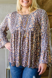 Floral Print Round Neck Plus Size Babydoll Blouse