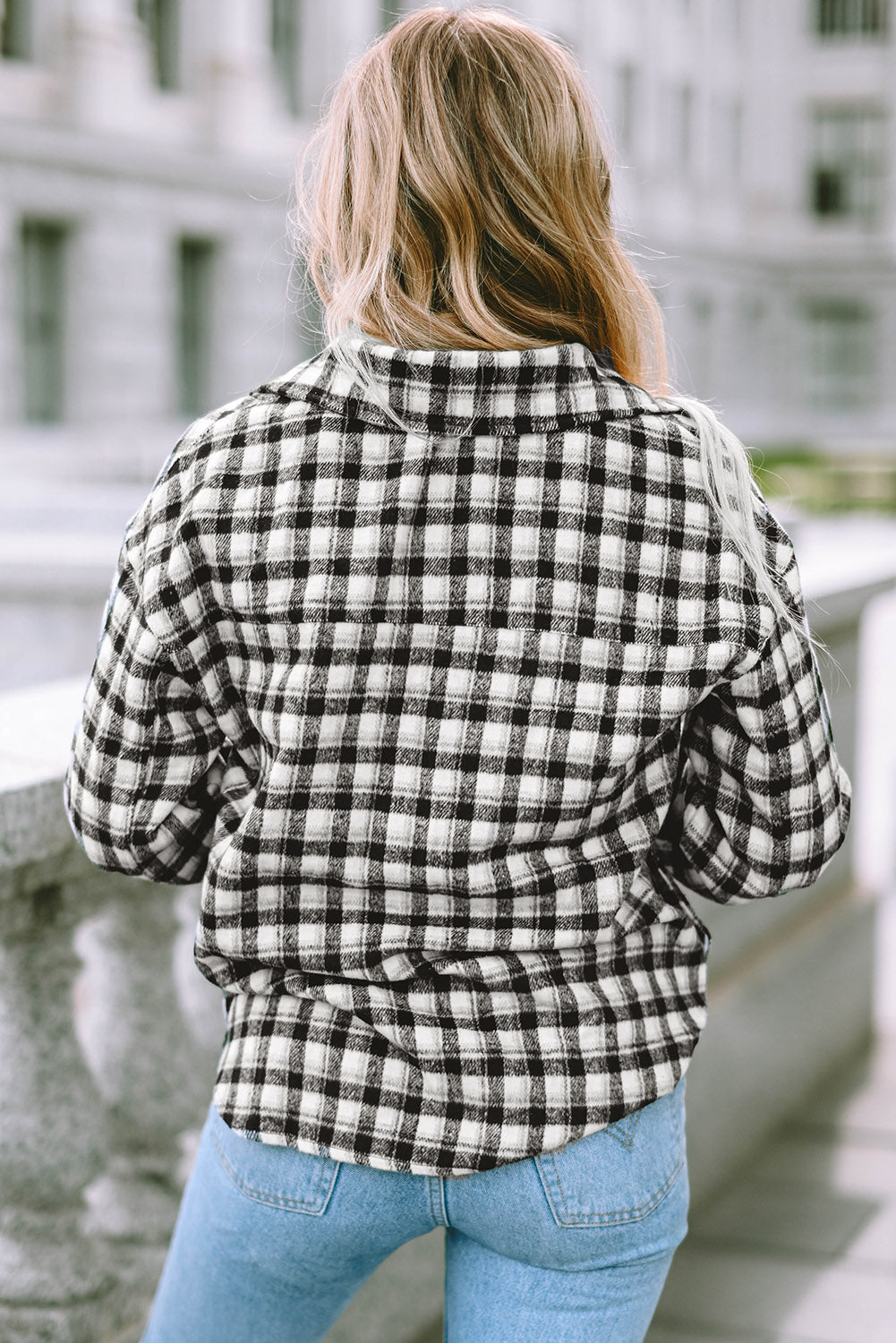 Plaid Print Chest Pockets Buttoned Tunic Shacket