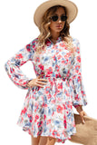 Robe fluide à cordon de serrage à imprimé floral vintage bleu ciel