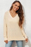 Solid Fuzzy V-Neck Sweater