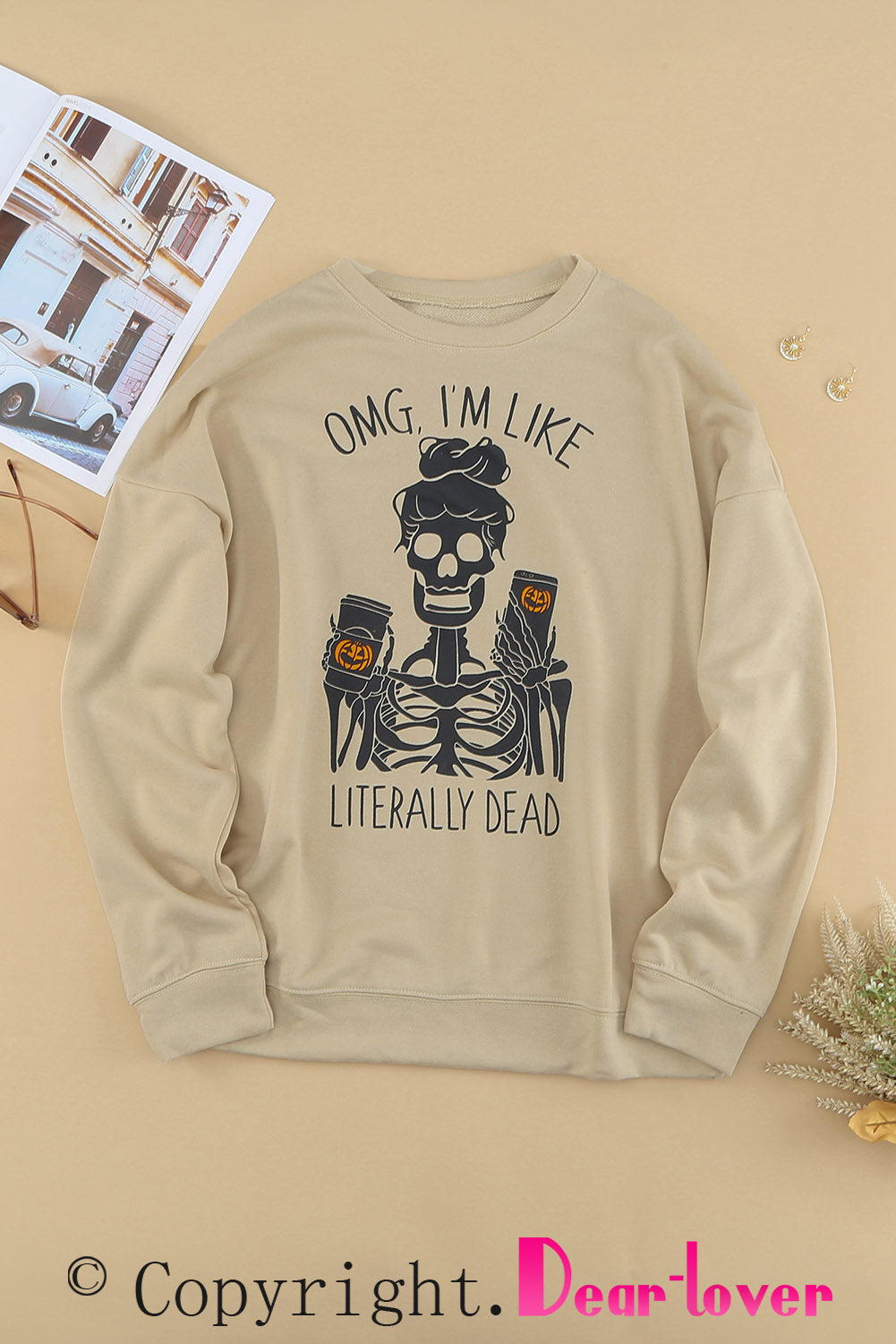 Halloween Skeleton Letter Print Crew Neck Pullover Sweatshirt