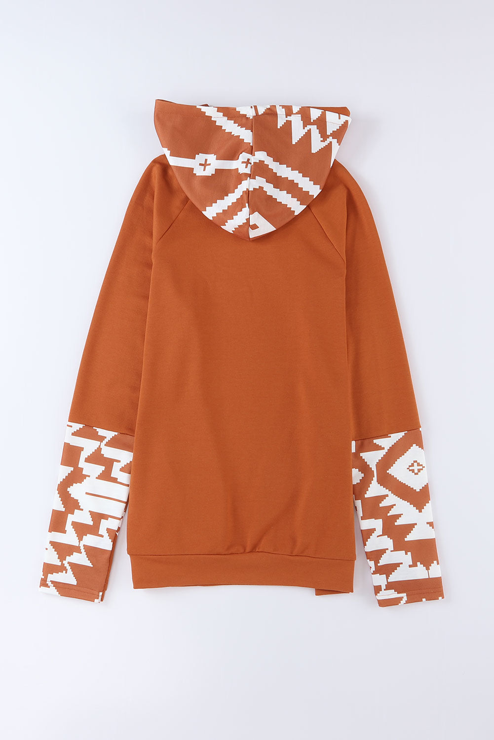 Aztec Print Patchwork Thumb Hole Hoodie