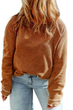 Brown Textured Round Neck Long Sleeve Top