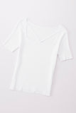 Square Neck Cut out Ribbed Knit Short Sleeve Top