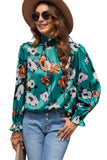 Floral Print Smocked Mock Neck Blouse