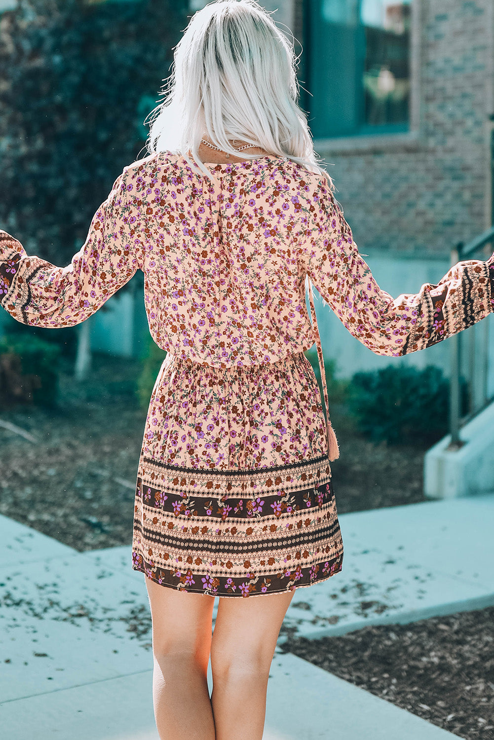 Split V Neck Boho Floral Dress