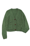 Front Pockets Buttons Textured Cardigan