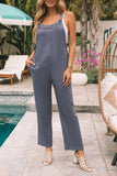 Distressed Trim Crinkle Pocketed Jumpsuit