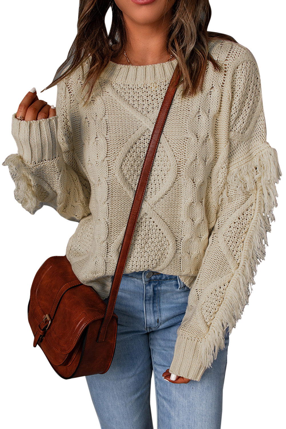 Cable Knit Fringe Trim Sweater