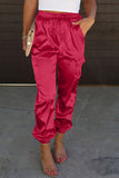 Satin Pocketed Drawstring Elastic Waist Pants