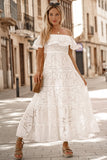 Off-the-shoulder Ruffled Lace Maxi Dress