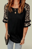 Ruffled Leopard Sleeve Patchwork Top