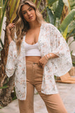 Floral Print Ruffled Long Sleeves Kimono