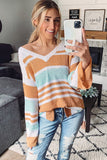 Colorblock Stripe Long Sleeve Split Sweater