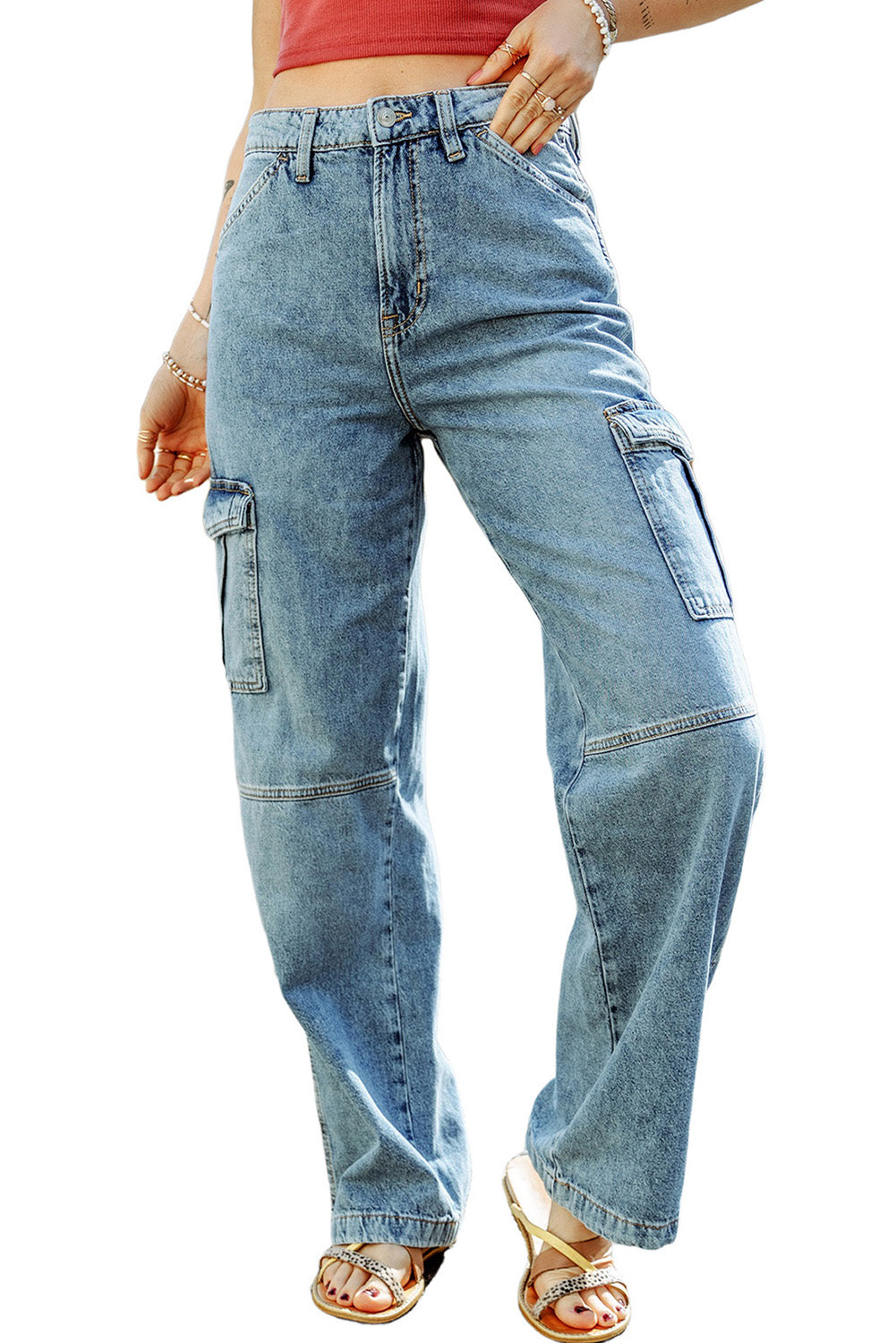 Jean large bleu ciel style cargo cool