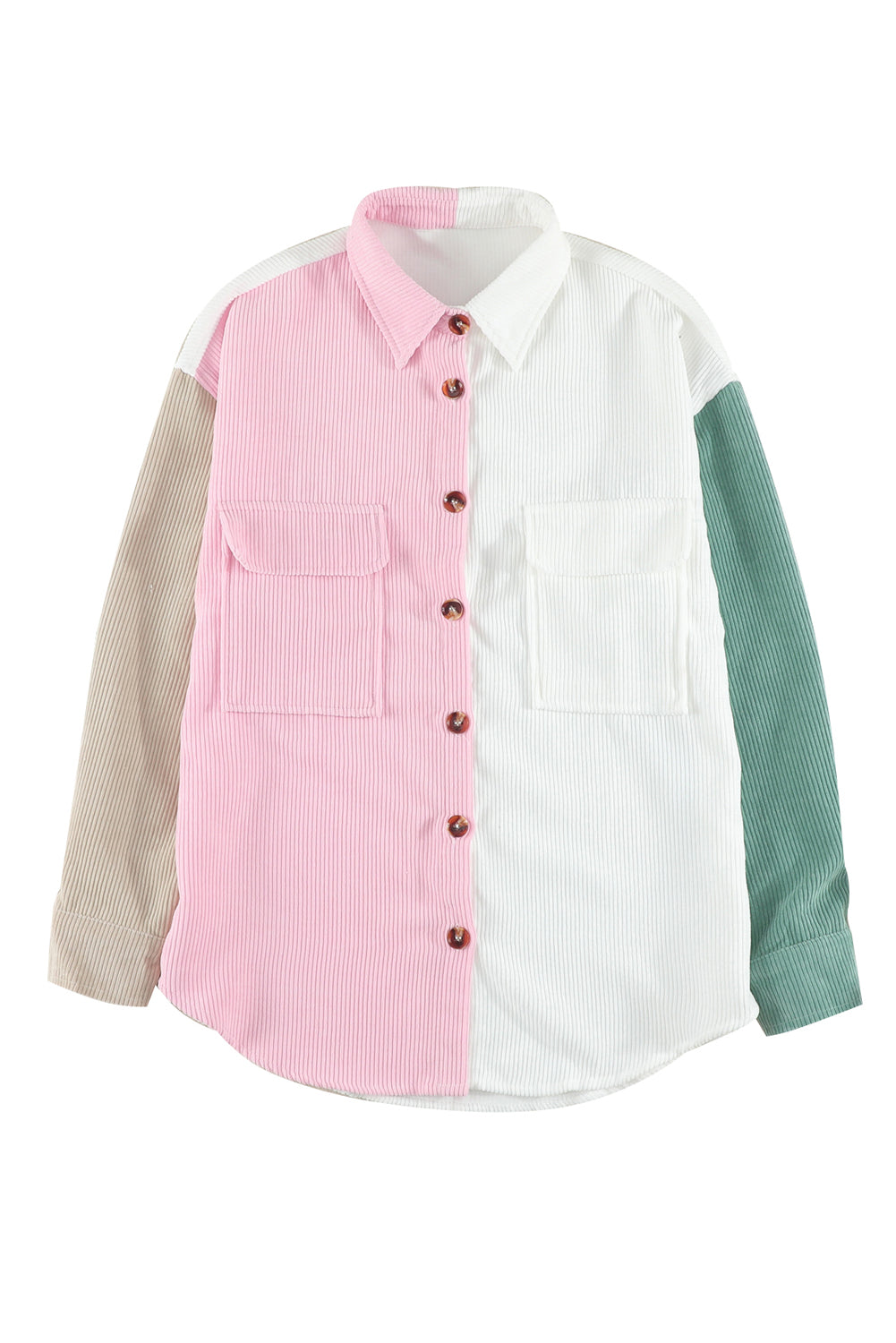 Pink Color Block Button Shirt with Pocket