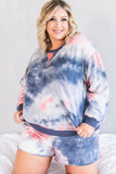 Plus Tie Dye Ribbed Trim Top Pocketed Shorts Set