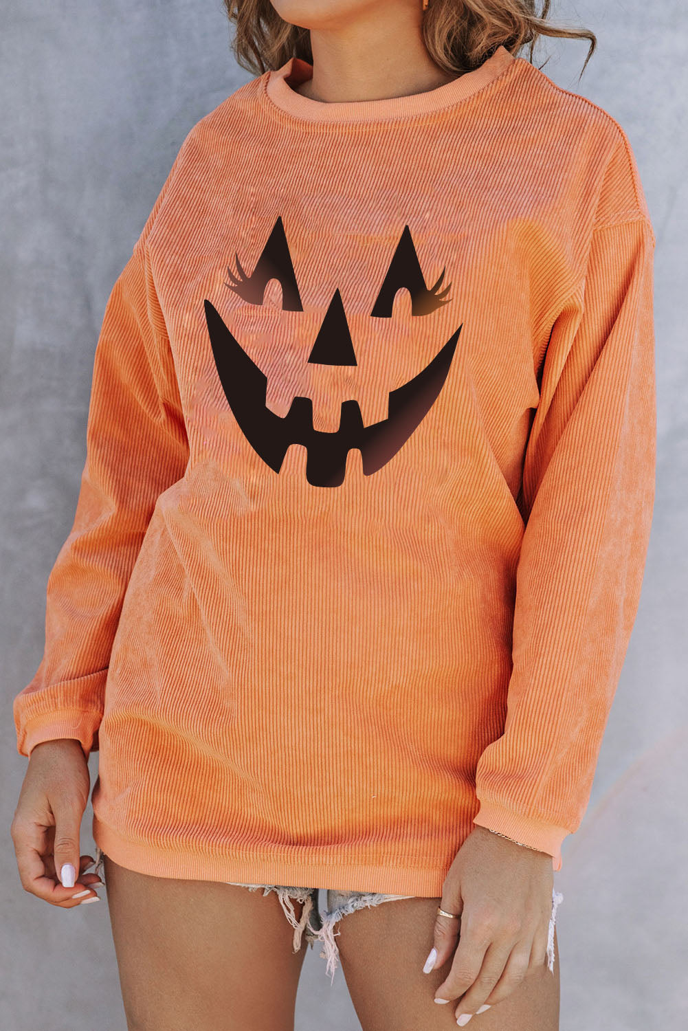 Orange THANKFUL Ribbed Corded Oversized Sweatshirt