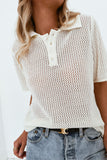 Knitted Eyelets Short Sleeve Polo Shirt