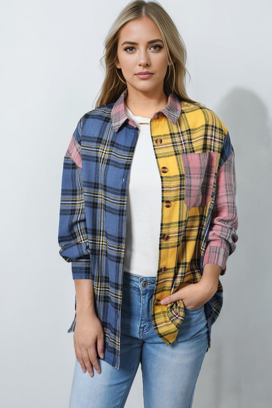 Plaid Colorblock Patchwork Shirt