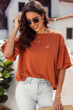 Joint Bubble Sleeve Round Neck Blouse