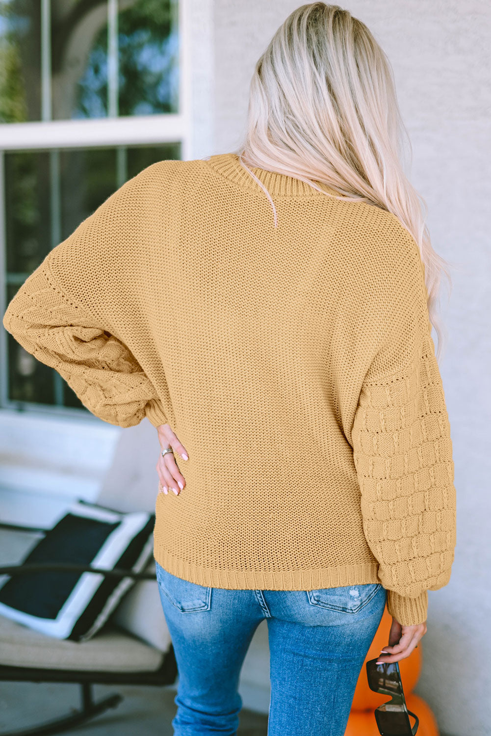 Hollowed Bubble Sleeve Knit Sweater