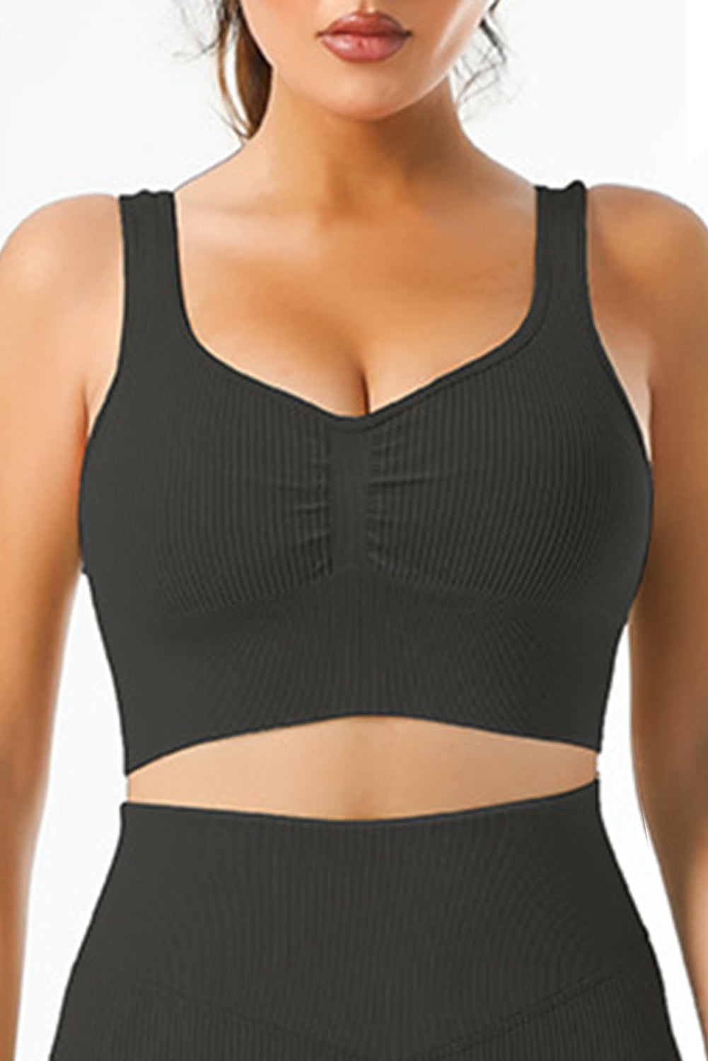 Plain Ribbed V Neck Sports Bra