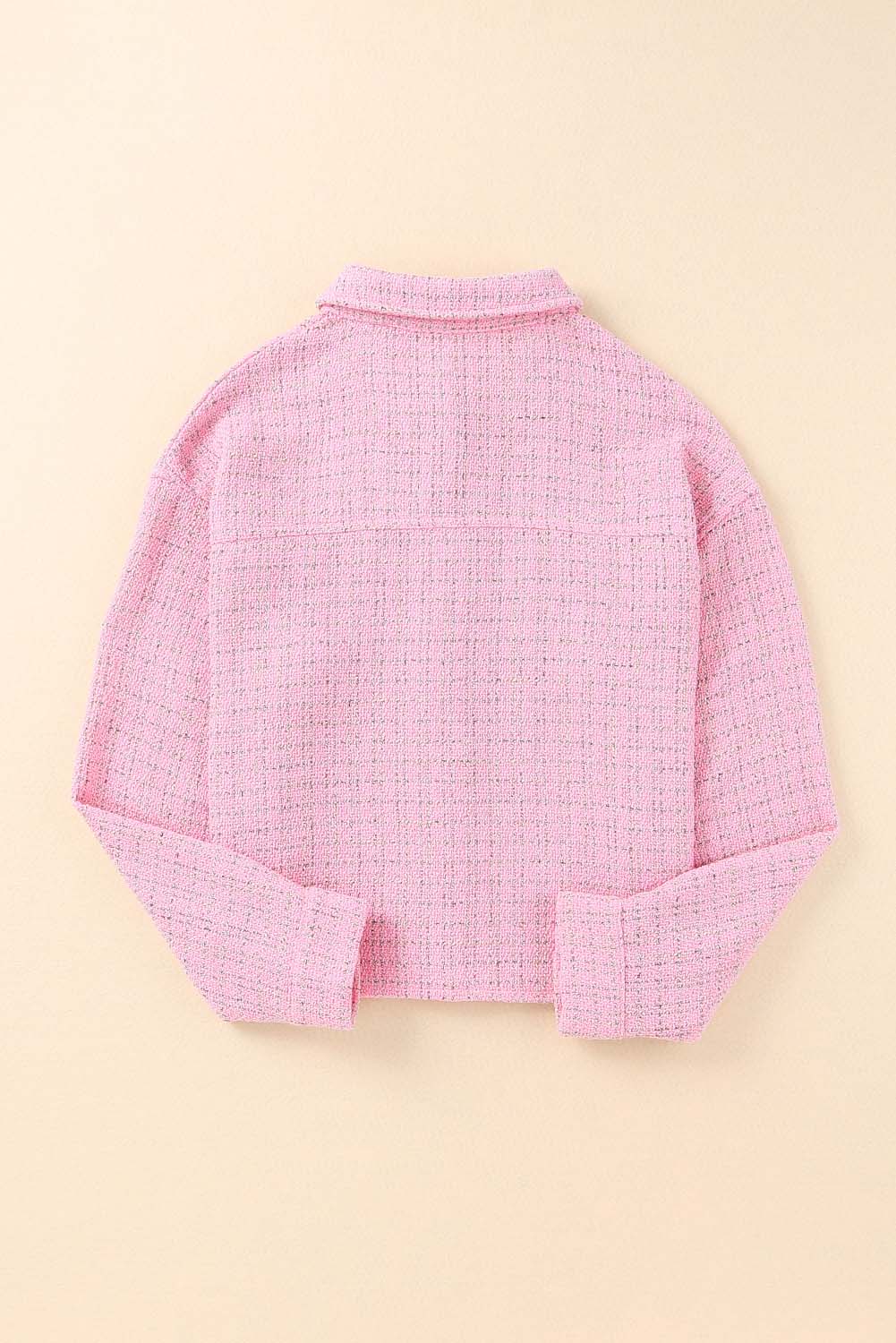 Veste boutonnée en tweed à carreaux rose