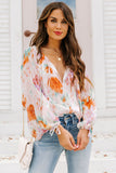 Abstract Print Split Neck Puff Sleeve Blouse