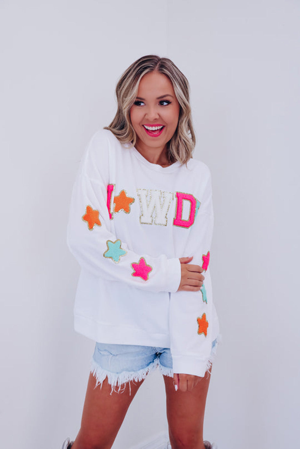 Glitter Howdy Patch Graphic Casual Sweatshirt