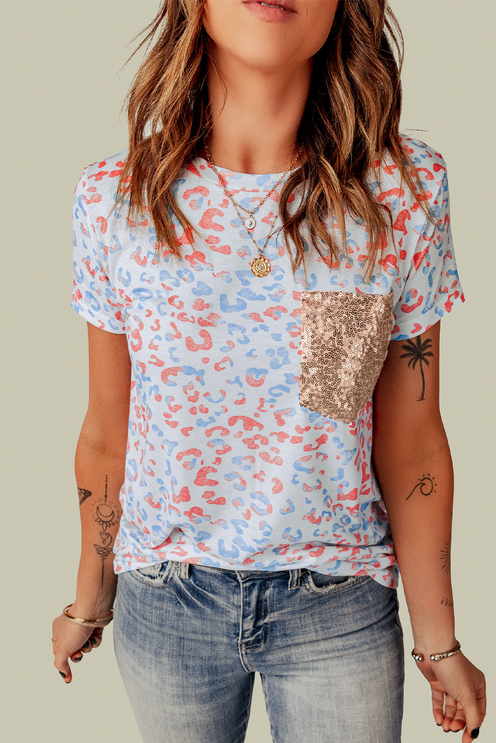 Print T-shirt with Sequin Pocket