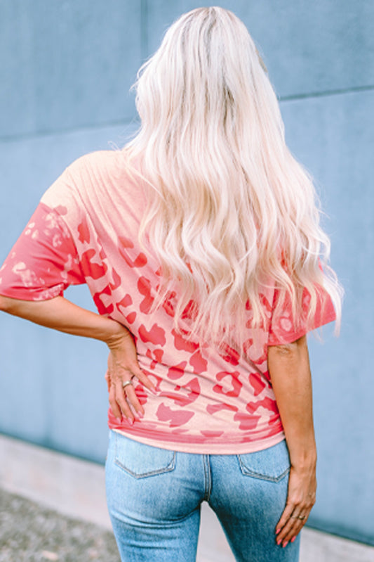 Leopard Bleached Boyfriend T Shirt with Holes