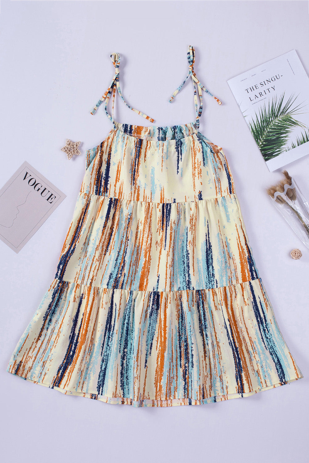 Pattern Print Lace-up Spaghetti Strap Shift Mini Dress