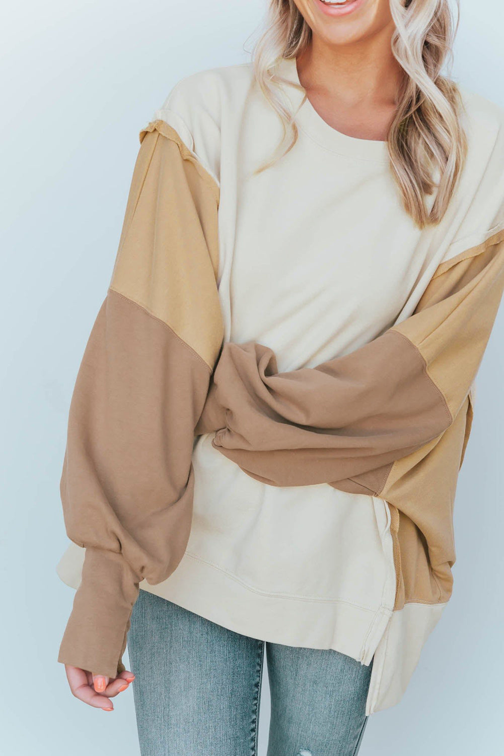 Color Block Sleeve Patchwork Oversized Sweatshirt