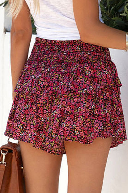 Floral Print Smocked Waist Shorts