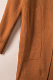 Cardigan long marron uni ouvert sur le devant à manches tombantes