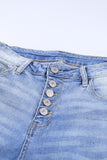 High Rise Button Front Frayed Ankle Skinny Jeans