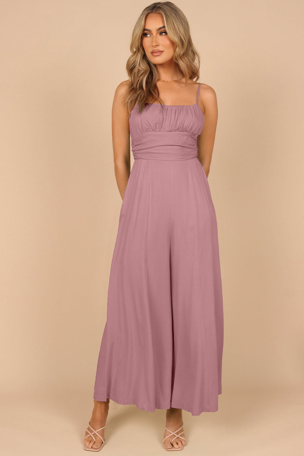 Spaghetti Straps Backless Knot Wide-Leg Jumpsuit