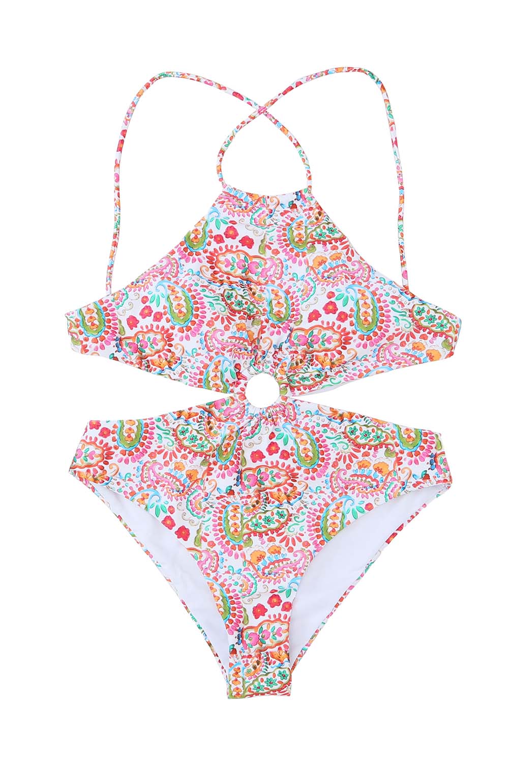 Floral Print O-ring Lace-up Backless One Piece Swimsuit