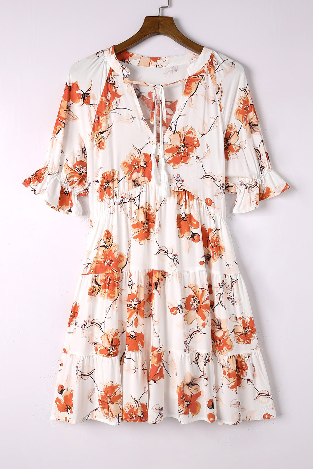 Blooming Floral Tassel Tie Babydoll Dress