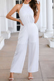 Button Halterneck Elegant Wide Leg Jumpsuit