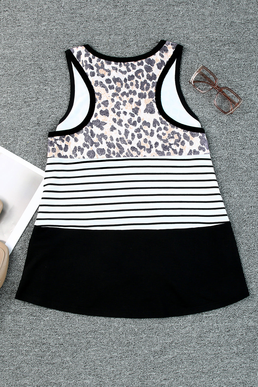 Leopard Striped Color Block Casual Tank Top