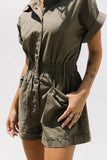 Buttoned Pockets High Waist Romper