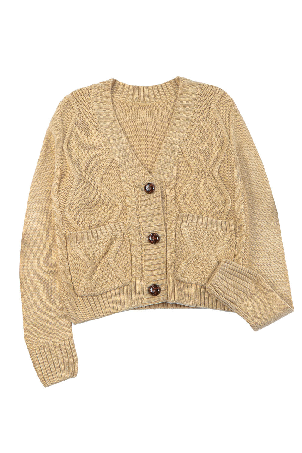 Front Pockets Buttons Textured Cardigan